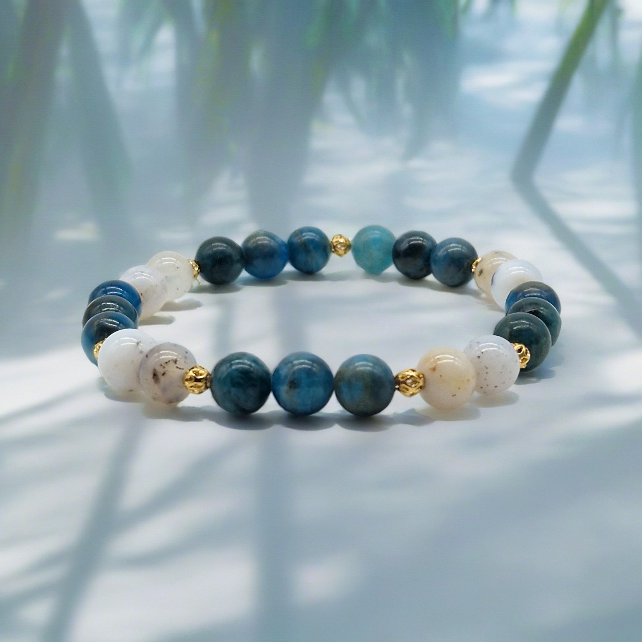 Bracelet en Apatite Bleue et Opale Dendrite - A Pedra Cosmétiques