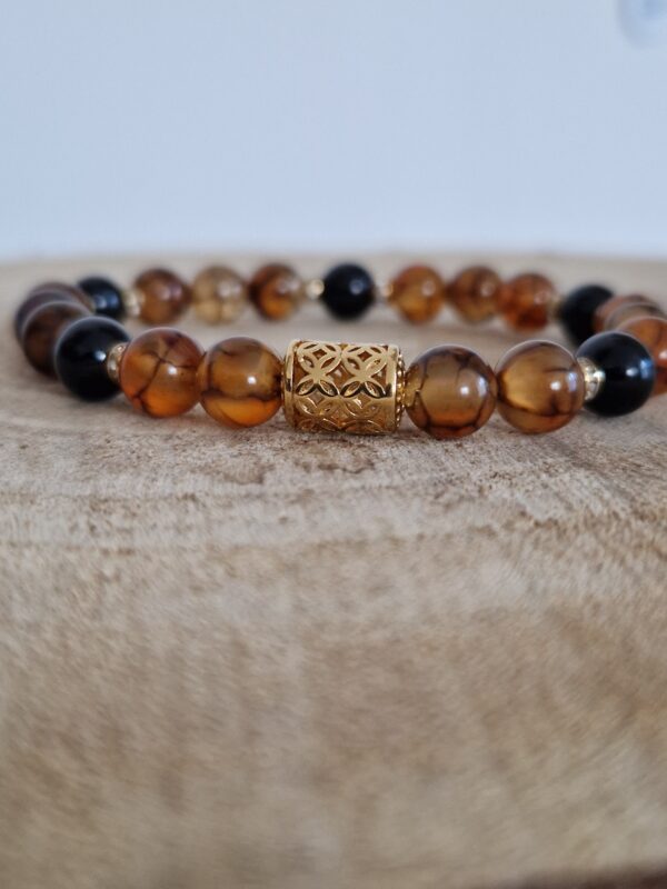 Bracelet en Agate de Feu et Tourmaline Noire