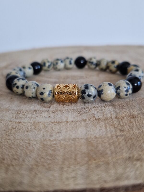 Bracelet en Jaspe Dalmatien et Tourmaline Noire