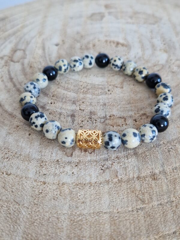 Bracelet en Jaspe Dalmatien et Tourmaline Noire – Image 2